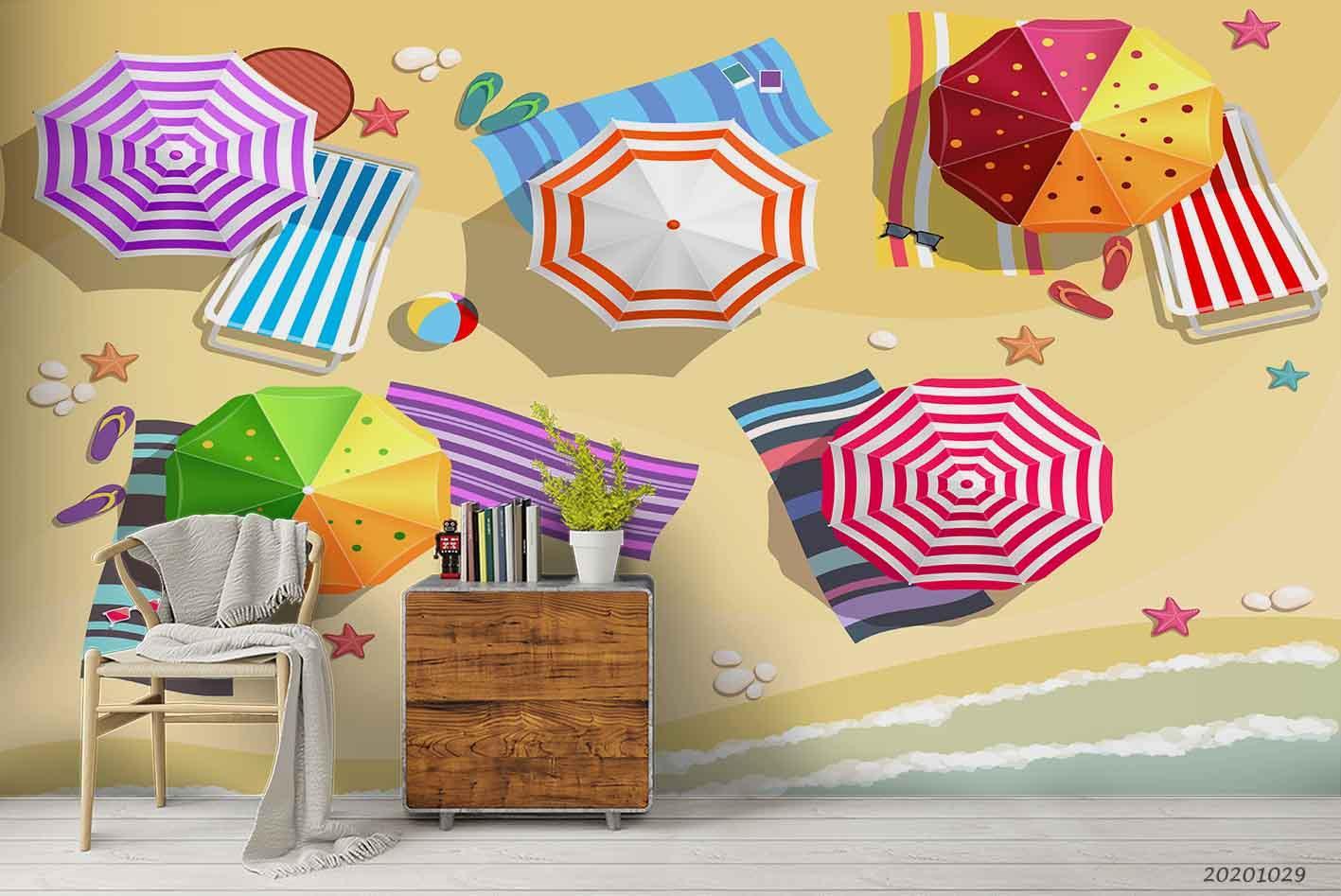 3D Summer Beach Flat Tourism Wall Mural Wallpaper WJ 9767- Jess Art Decoration