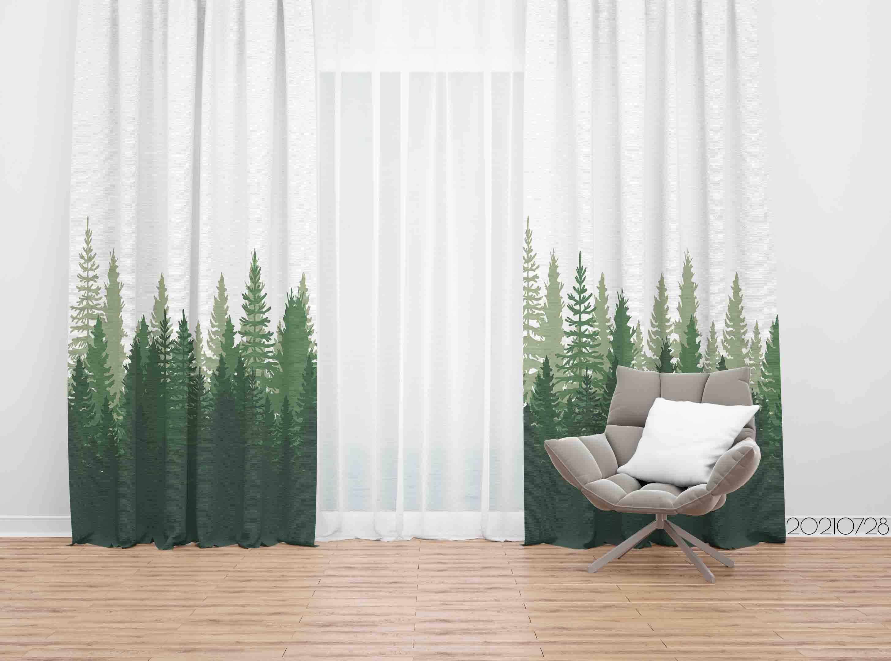 3D Green Forest Nature Landscape Curtains and Drapes LQH 20- Jess Art Decoration