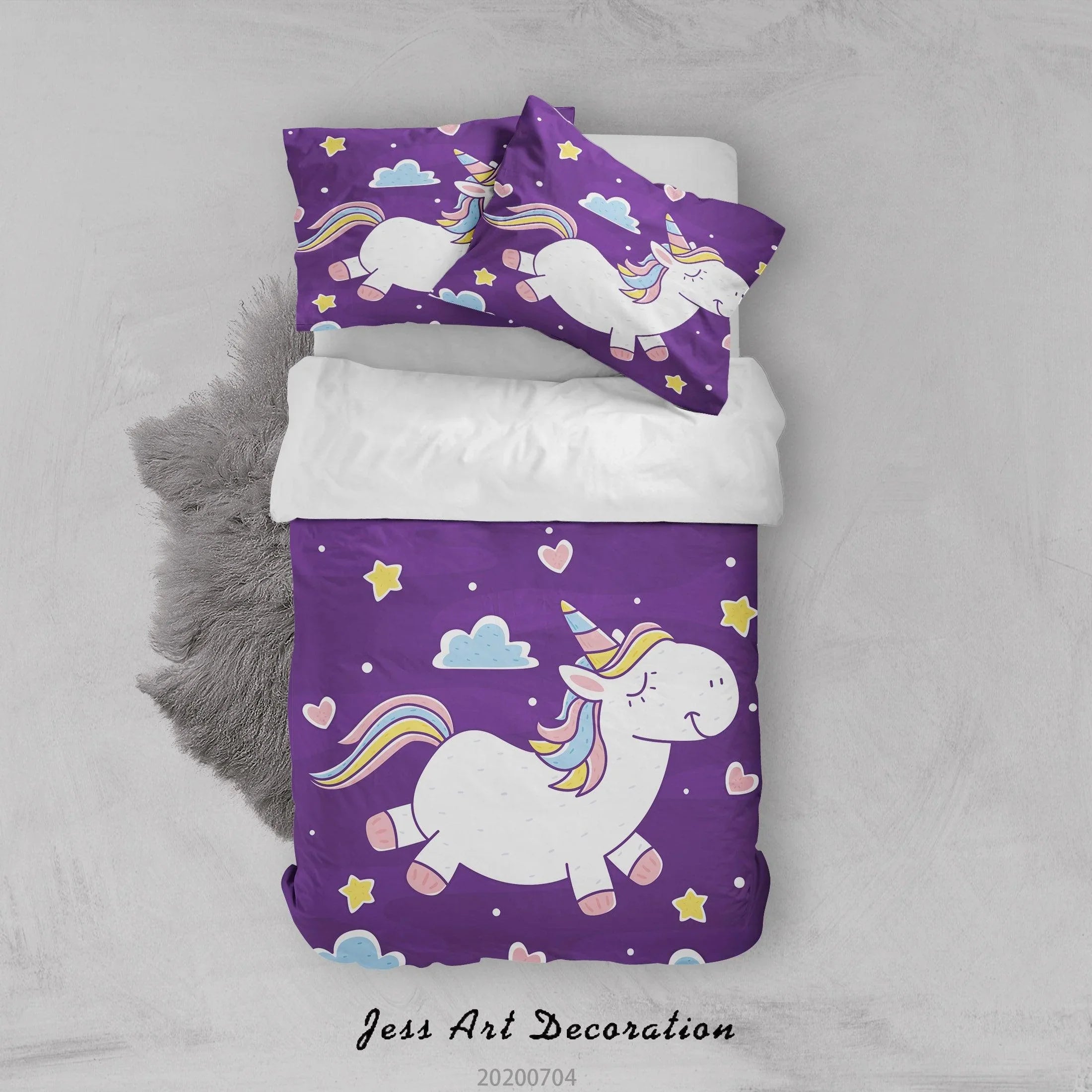 3D Purple Unicorn Quilt Cover Set Bedding Set Duvet Cover Pillowcases SF191- Jess Art Decoration