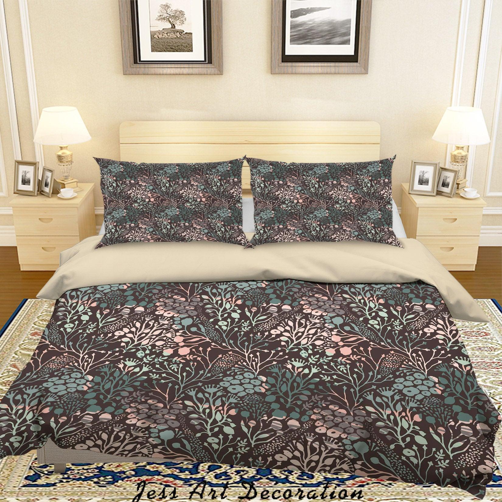 3D Abstract Hand Drawn Leaves Pattern Quilt Cover Set Bedding Set Duvet Cover Pillowcases WJ 6870- Jess Art Decoration