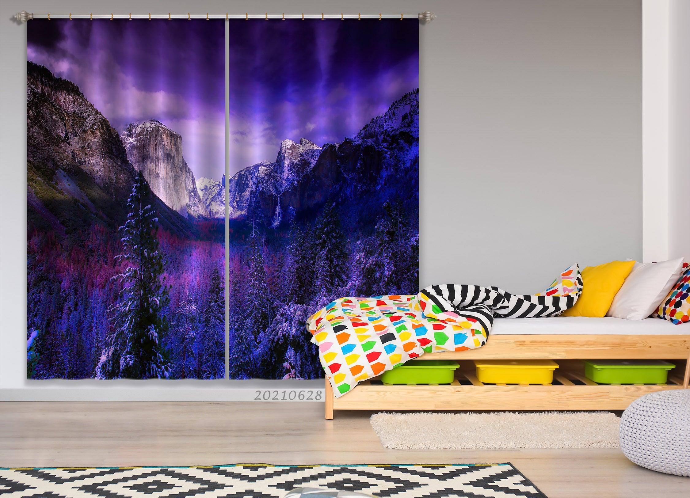 3D Landscape Snow Forest Mountain Curtains and Drapes LQH 197- Jess Art Decoration