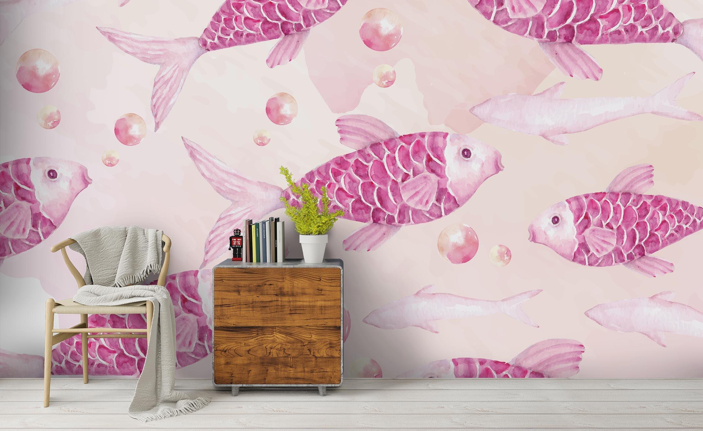 3D Hand Drawn Pink Fish Wall Mural Wallpaper 26 LQH- Jess Art Decoration