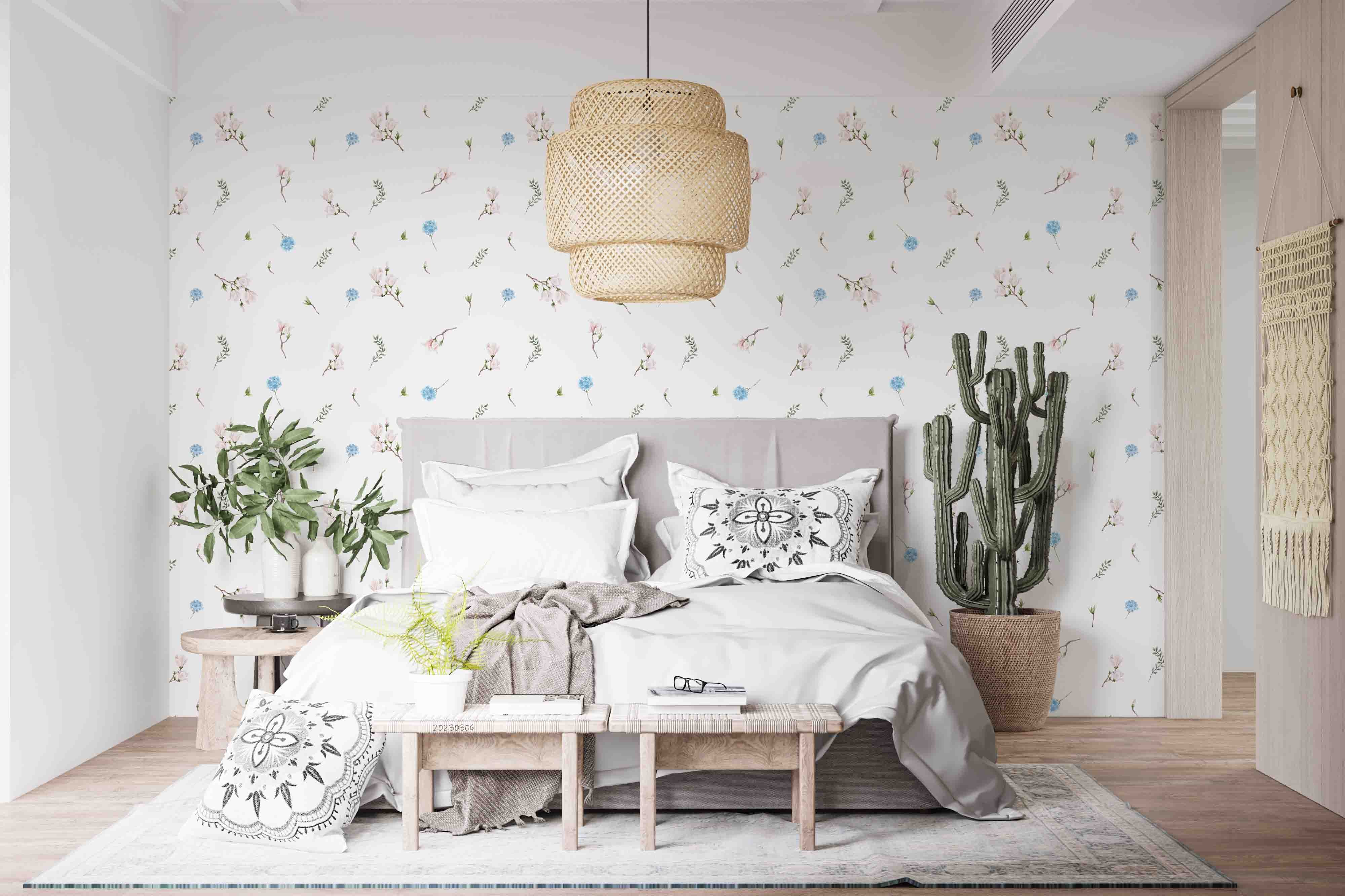 3D Watercolor Magnolia Hydrangea Wall Mural Wallpaper GD 1675- Jess Art Decoration