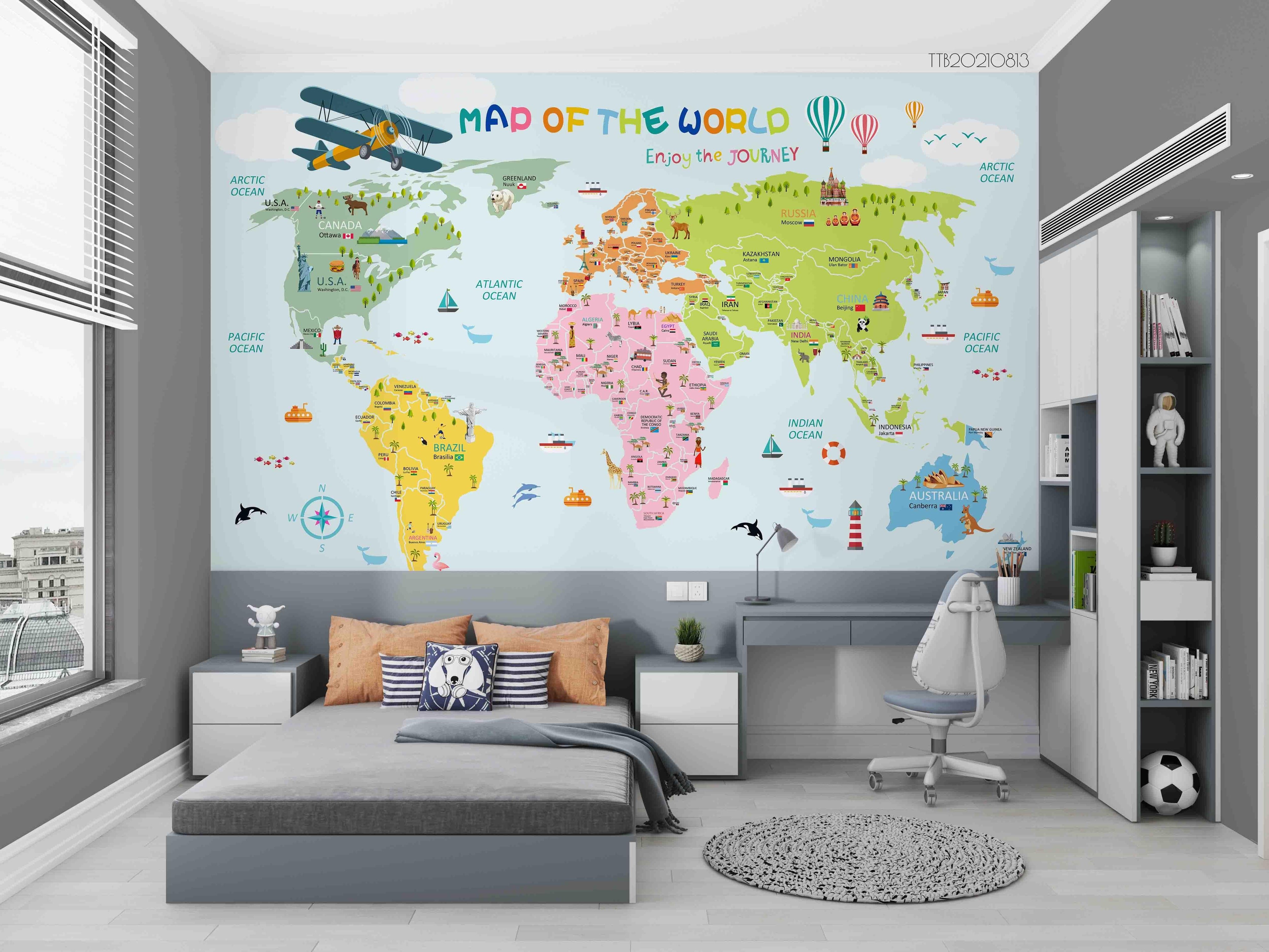 3D Cartoon Color Abstract Animal Map World Wall Mural Wallpaper SWW5135- Jess Art Decoration