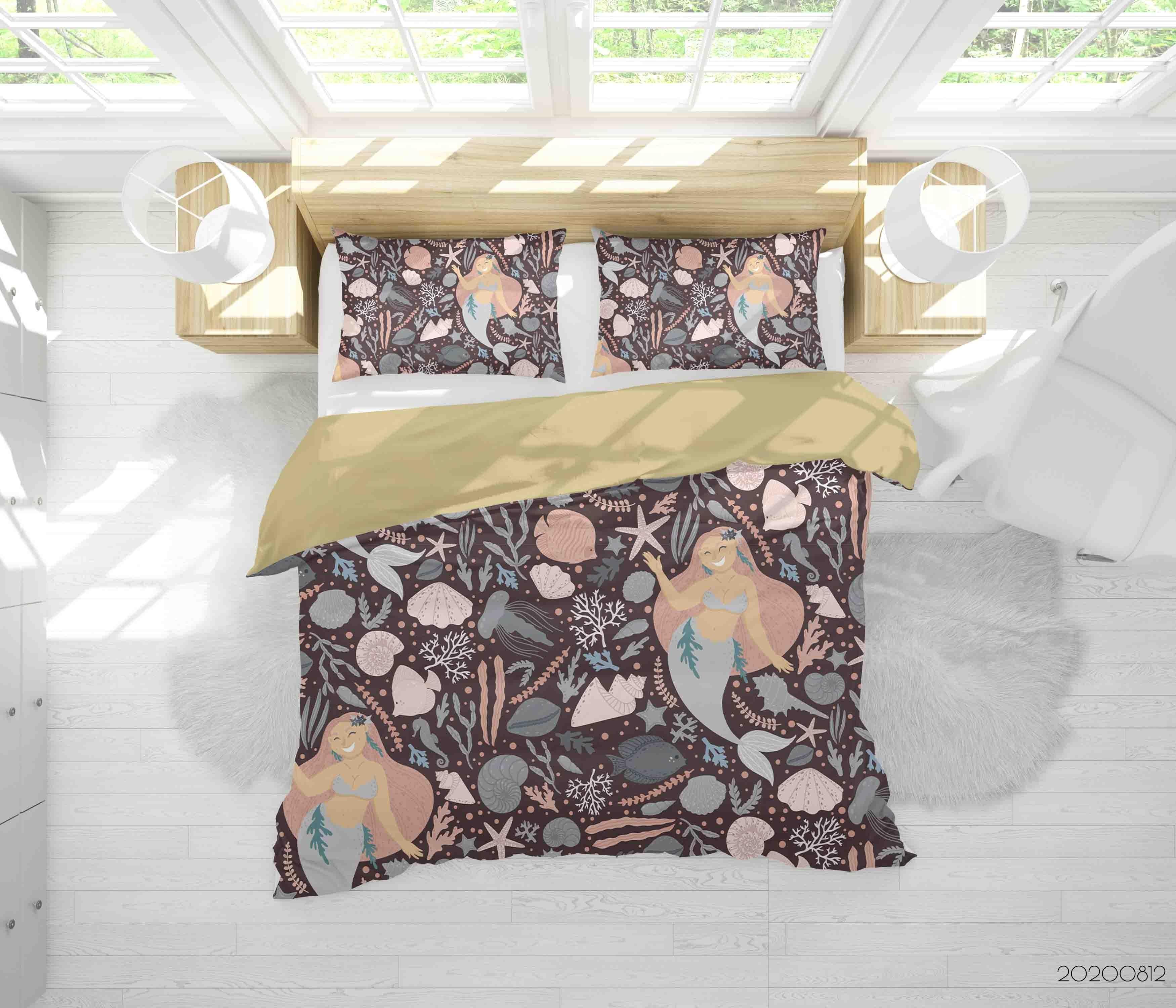 3D Ocean Conch Shell Mermaid Quilt Cover Set Bedding Set Duvet Cover Pillowcases LXL- Jess Art Decoration