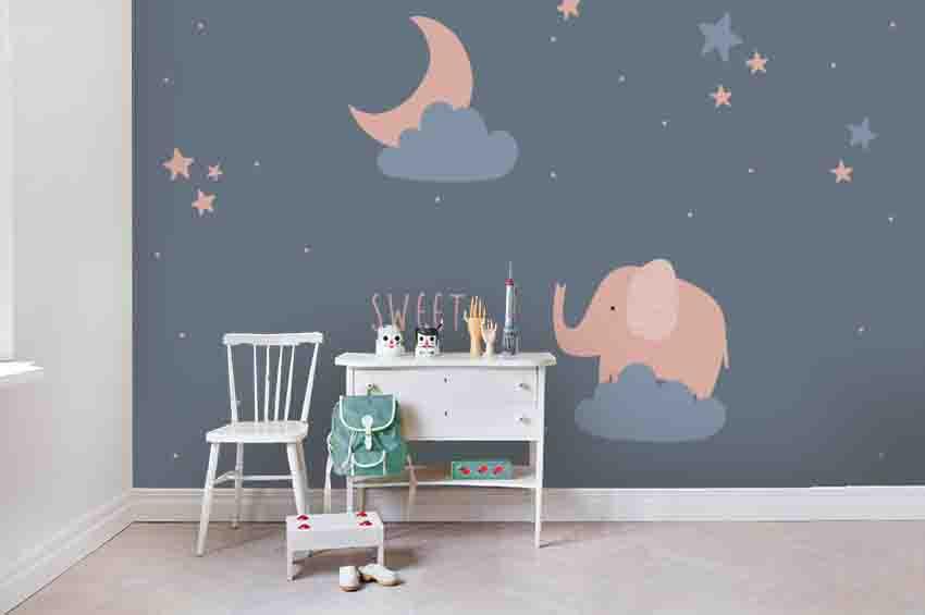 3D Cartoon Elephant Moon Starry Sky Wall Mural Wallpaper A227 LQH- Jess Art Decoration