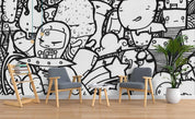 3D Black White Graffiti Art Cartoon Character Wall Mural Wallpaper ZY D19- Jess Art Decoration