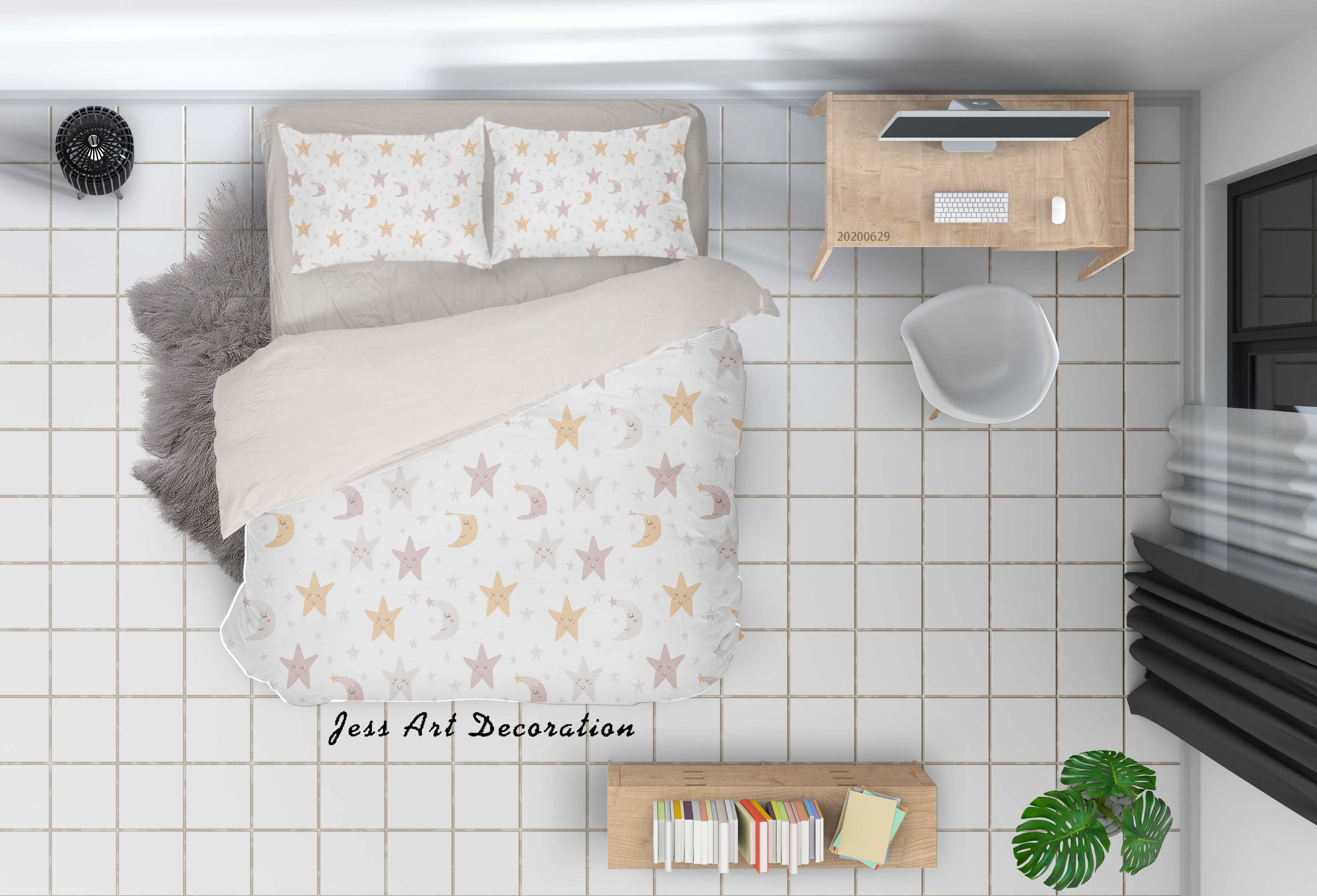 3D White Moon Star Quilt Cover Set Bedding Set Duvet Cover Pillowcases SF50- Jess Art Decoration