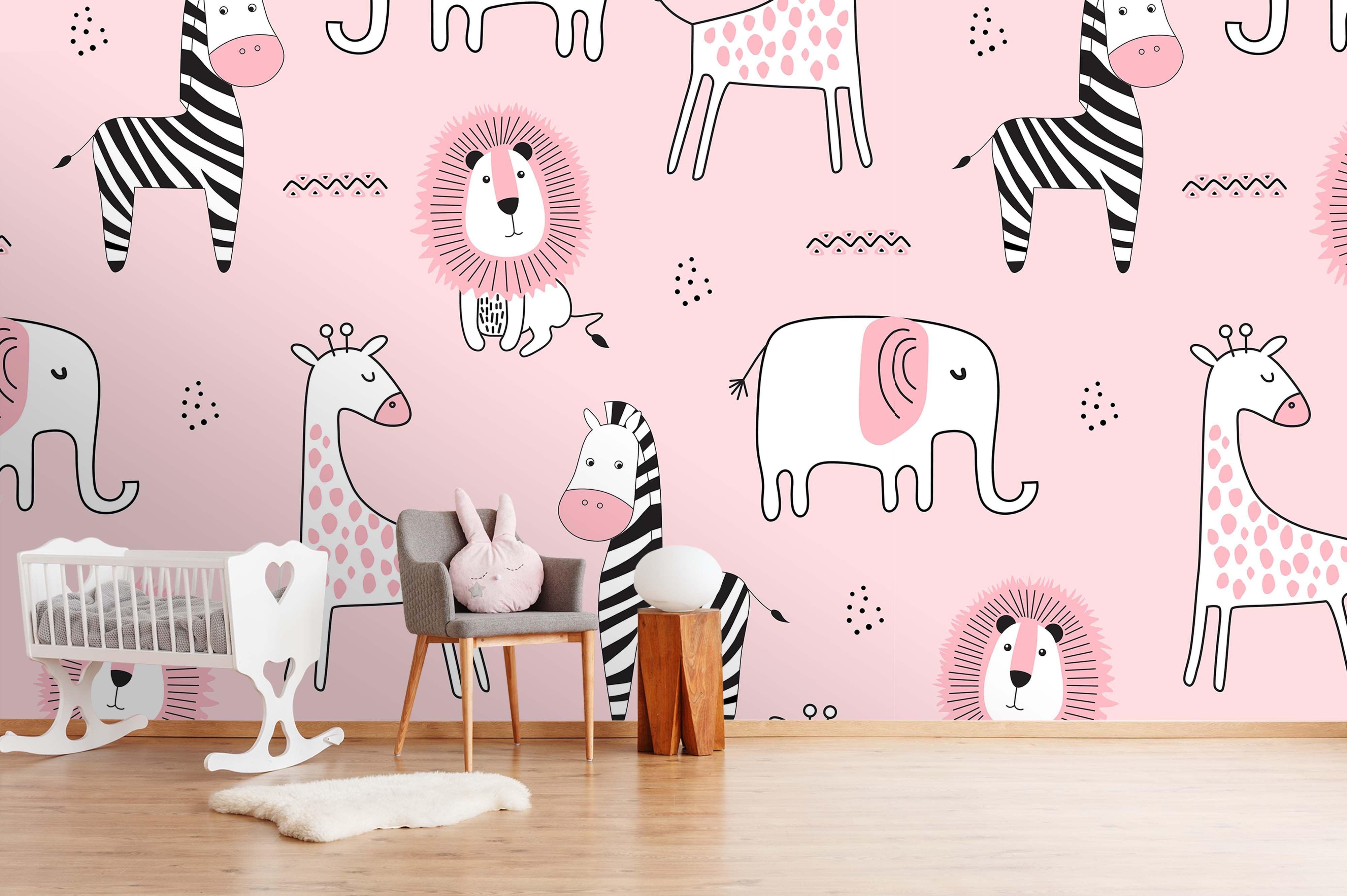 3D cartoon elephant zebra wall mural wallpaper 24- Jess Art Decoration