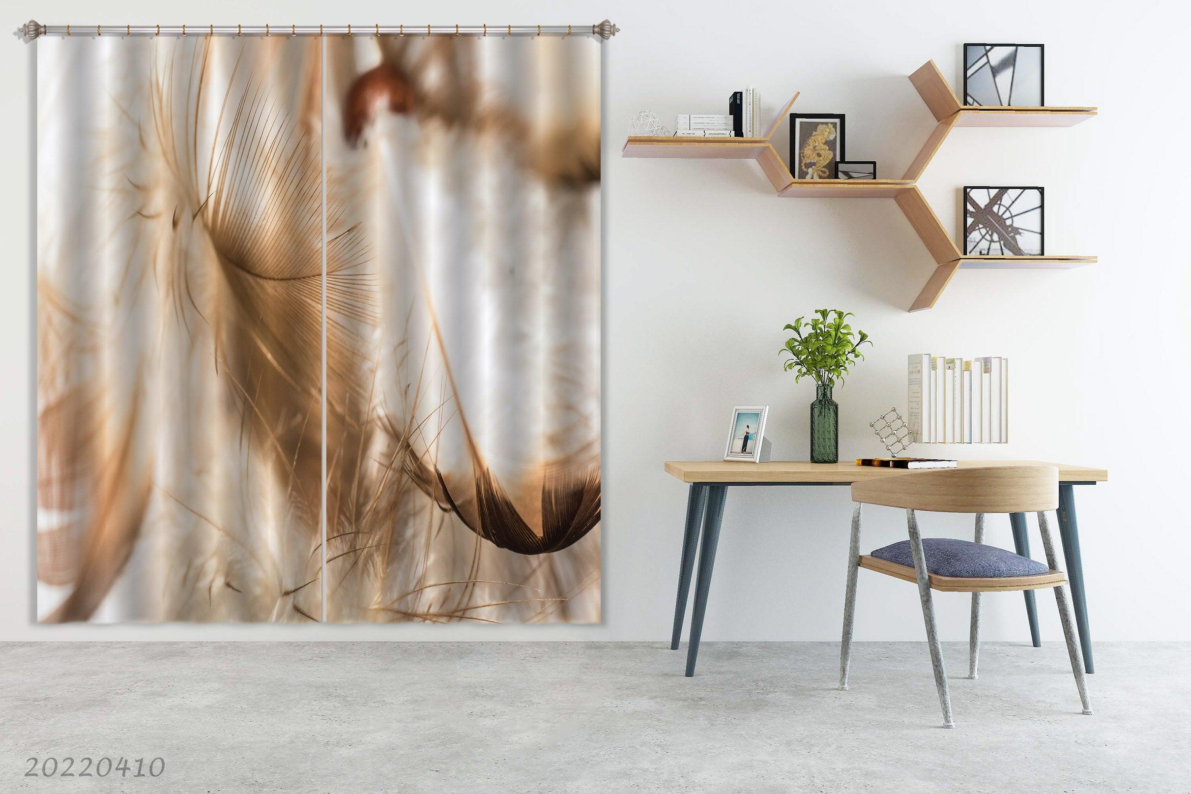 3D Abstract Animal Feather Brown Curtains and Drapes GD 3908- Jess Art Decoration