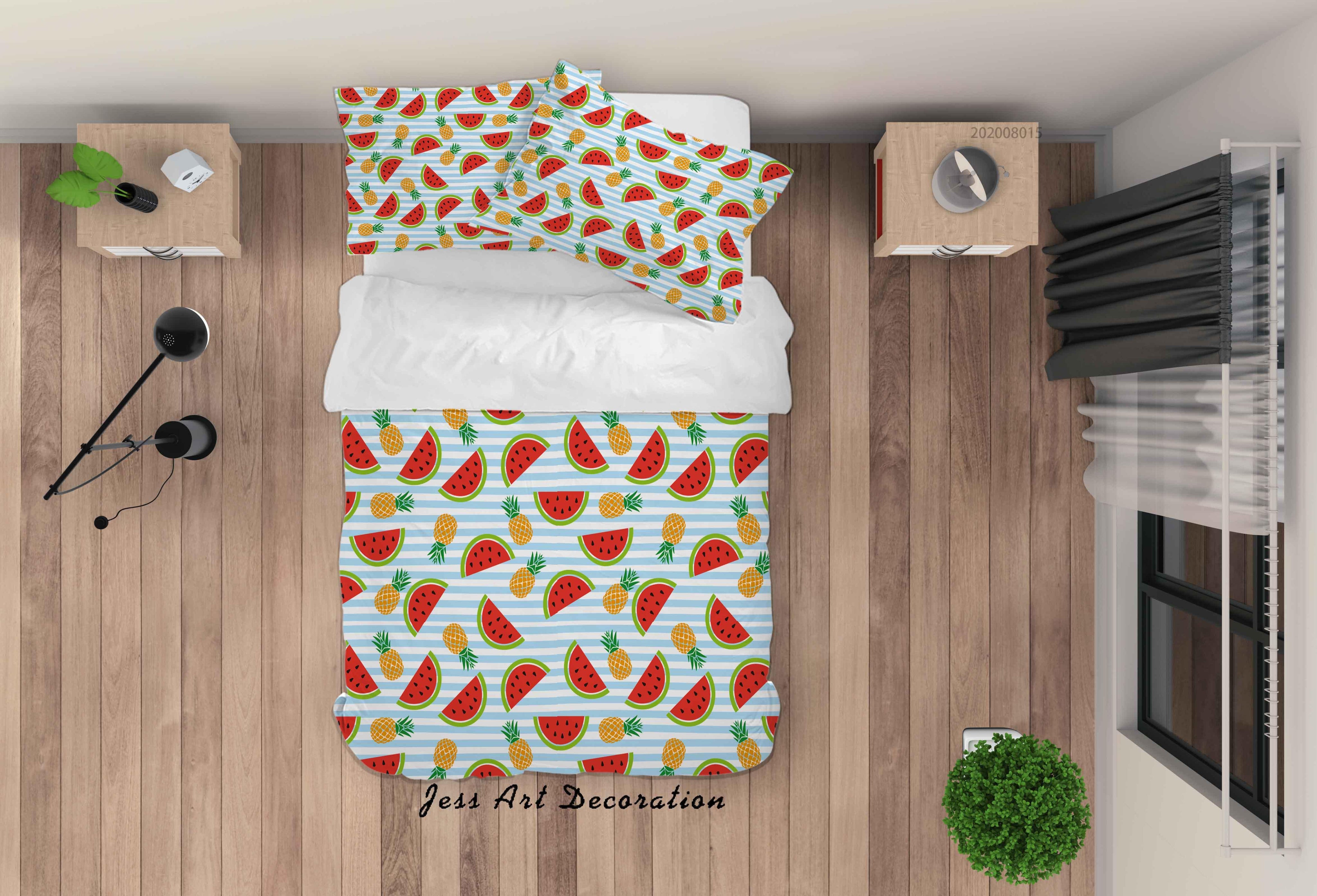 3D Watermelon Fruity Stripe Quilt Cover Set Bedding Set Duvet Cover Pillowcases LXL- Jess Art Decoration