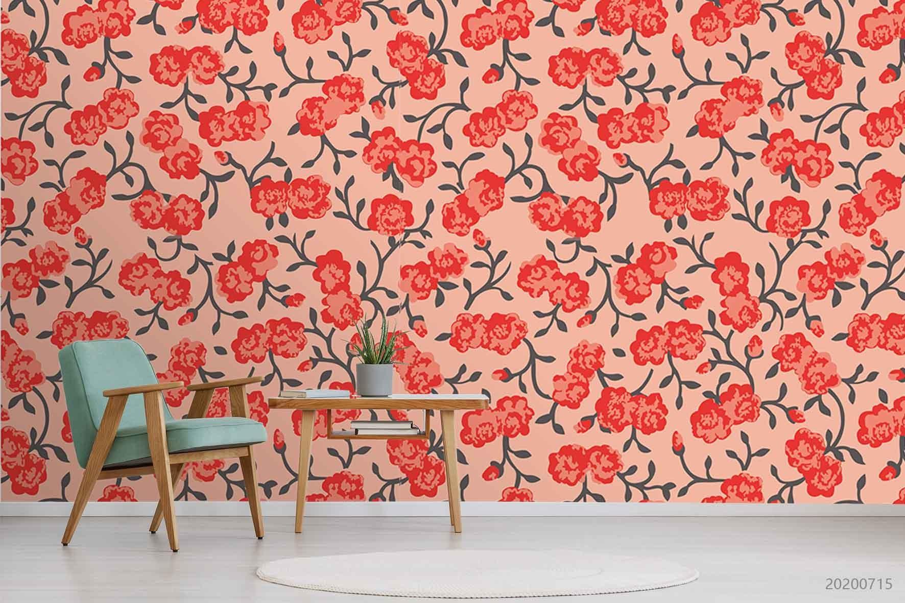 3D Red Floral Wall Mural Wallpaper SF51- Jess Art Decoration