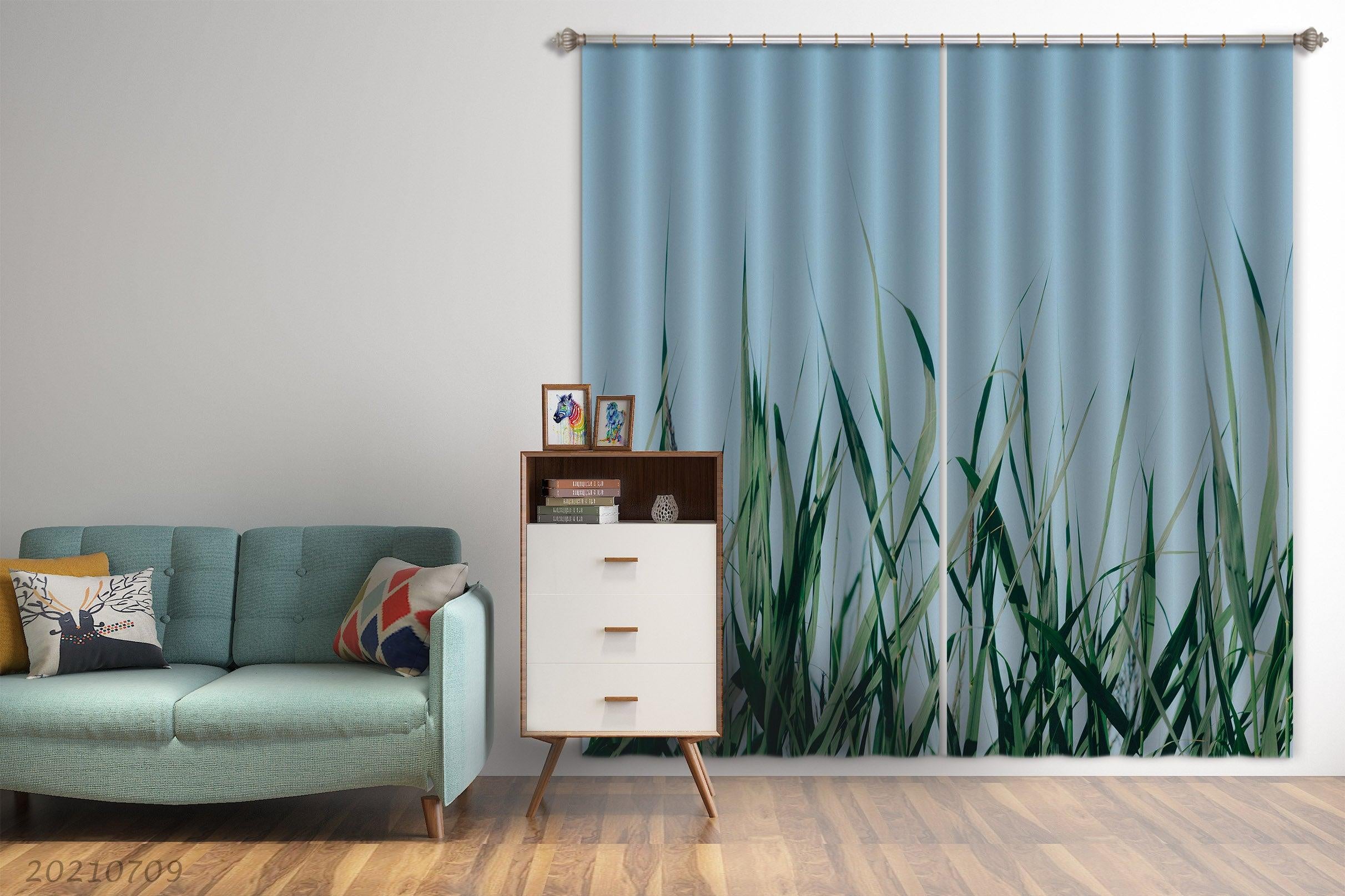 3D Sky Green Grass Curtains and Drapes LQH 76- Jess Art Decoration