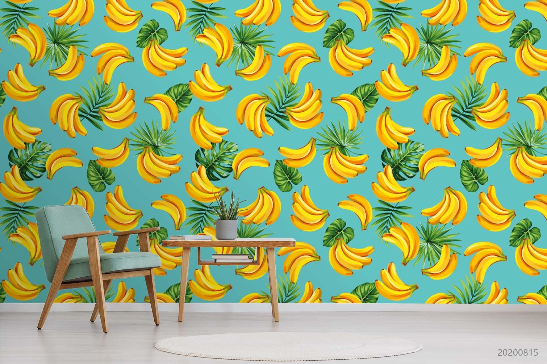 3D Hand Sketching Banana Fruity Plant Blue Wall Mural Wallpaper LXL 1046- Jess Art Decoration