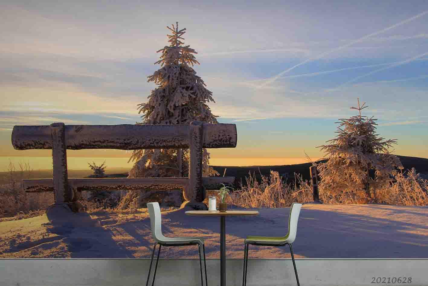 3D Sunset Sky Snow Forest Tree Landscape Wall Mural Wallpaper LQH 170- Jess Art Decoration
