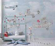 3D Cartoon Sky Cloud Airplane Wall Mural Wallpaper LQH 583- Jess Art Decoration