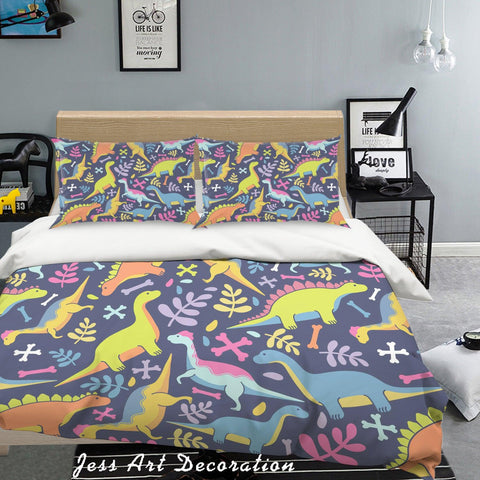 3D Dark Dinosaur Pattern Quilt Cover Set Bedding Set Pillowcases 24- Jess Art Decoration