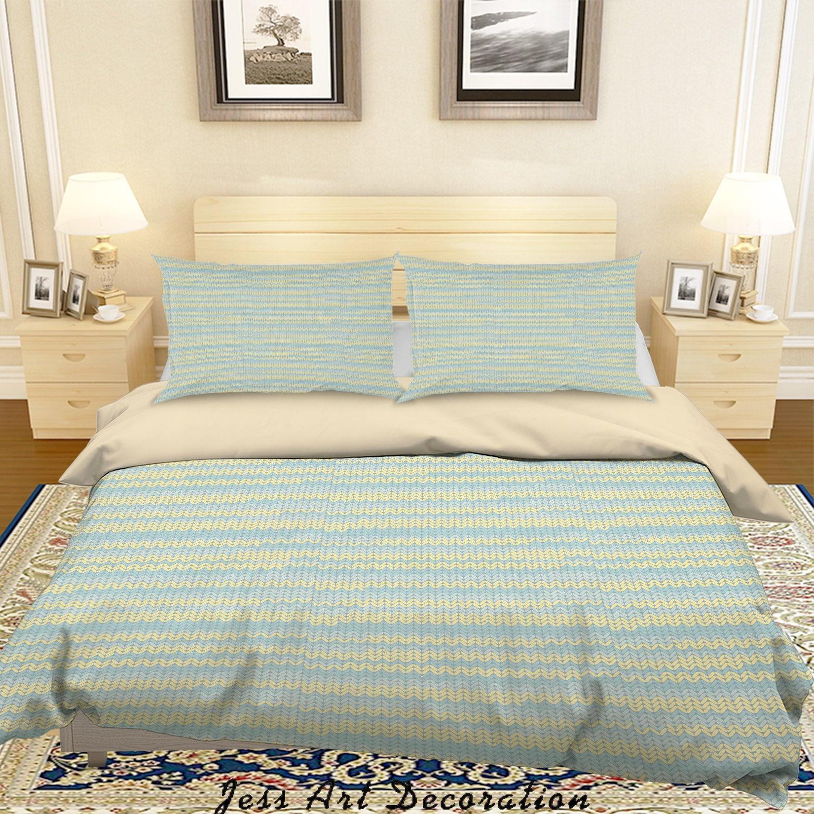 3D Blue Yellow Wool Pattern Quilt Cover Set Bedding Set Duvet Cover Pillowcases SF124- Jess Art Decoration