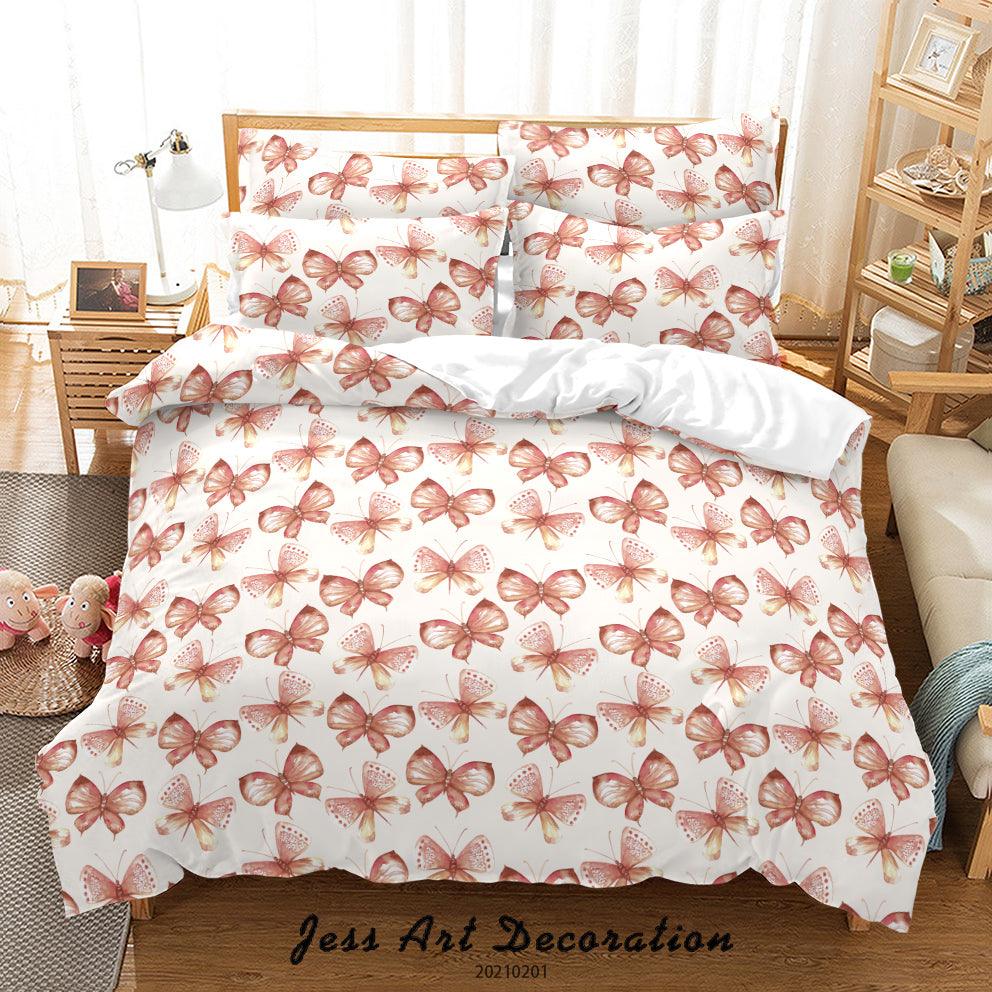 3D Watercolor Pink Butterfly Quilt Cover Set Bedding Set Duvet Cover Pillowcases 31- Jess Art Decoration