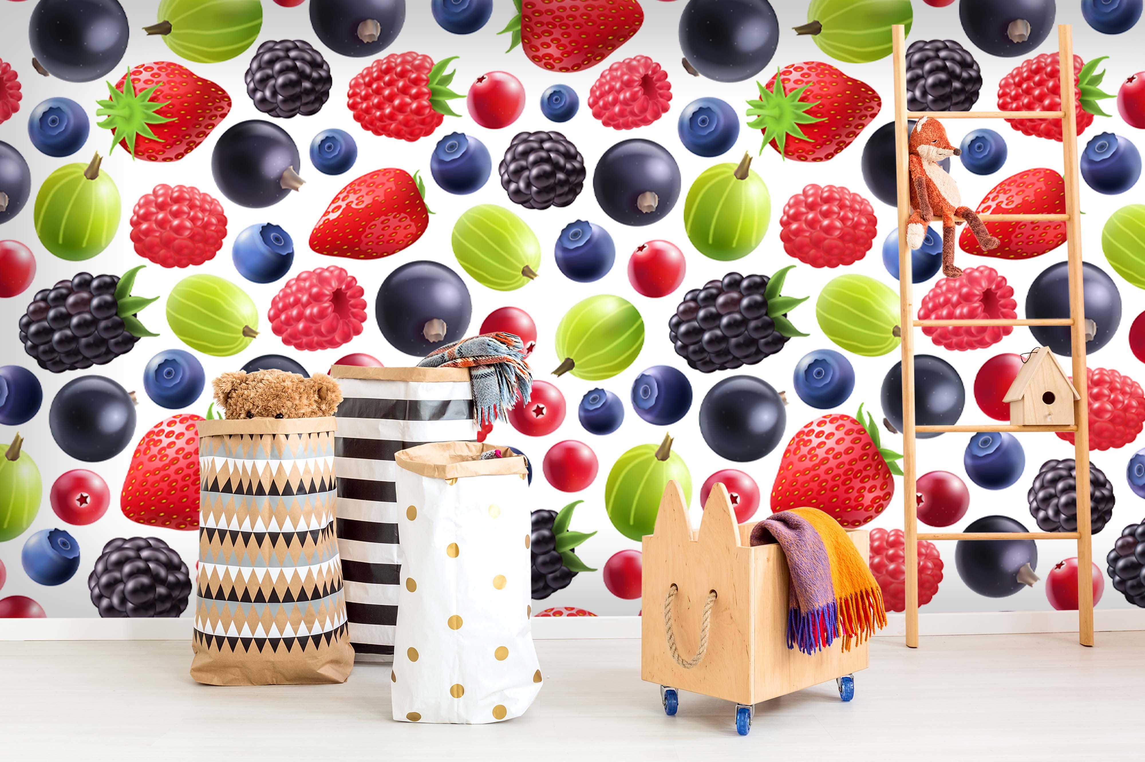 3D Fruits Blueberry Mulberry Strawberry Wall Mural Wallpaper 70- Jess Art Decoration