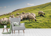 3D Blue Sky Green Grassland Sheep Animal Wall Mural Wallpaper LXL 876- Jess Art Decoration