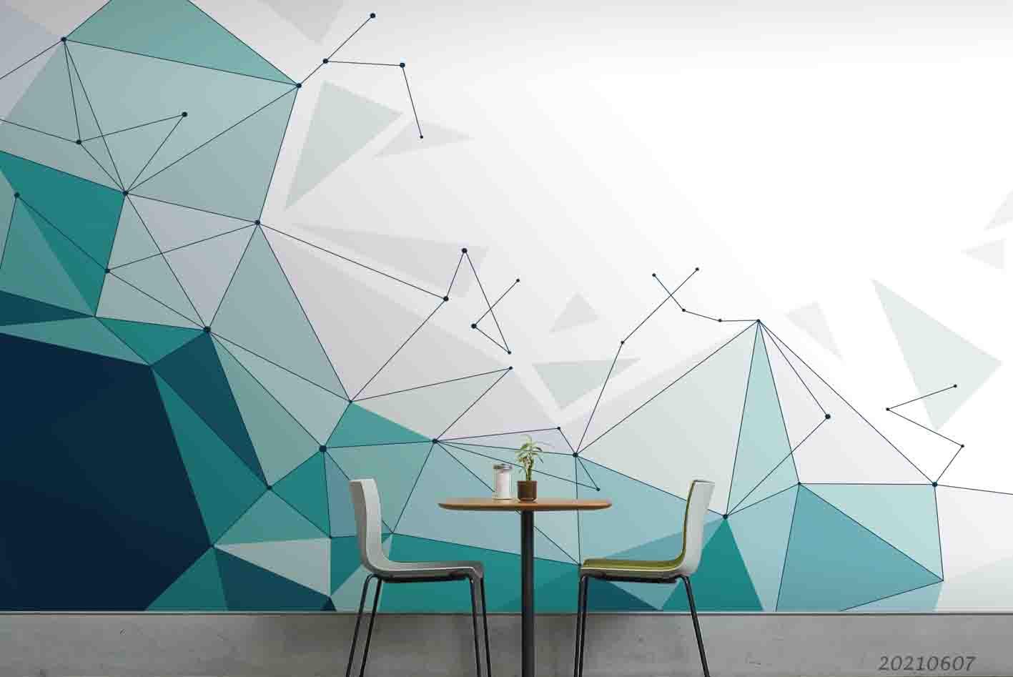 3D  Blue Crystal Triangle Rendering  Wall Mural Wallpaper SWW1058- Jess Art Decoration