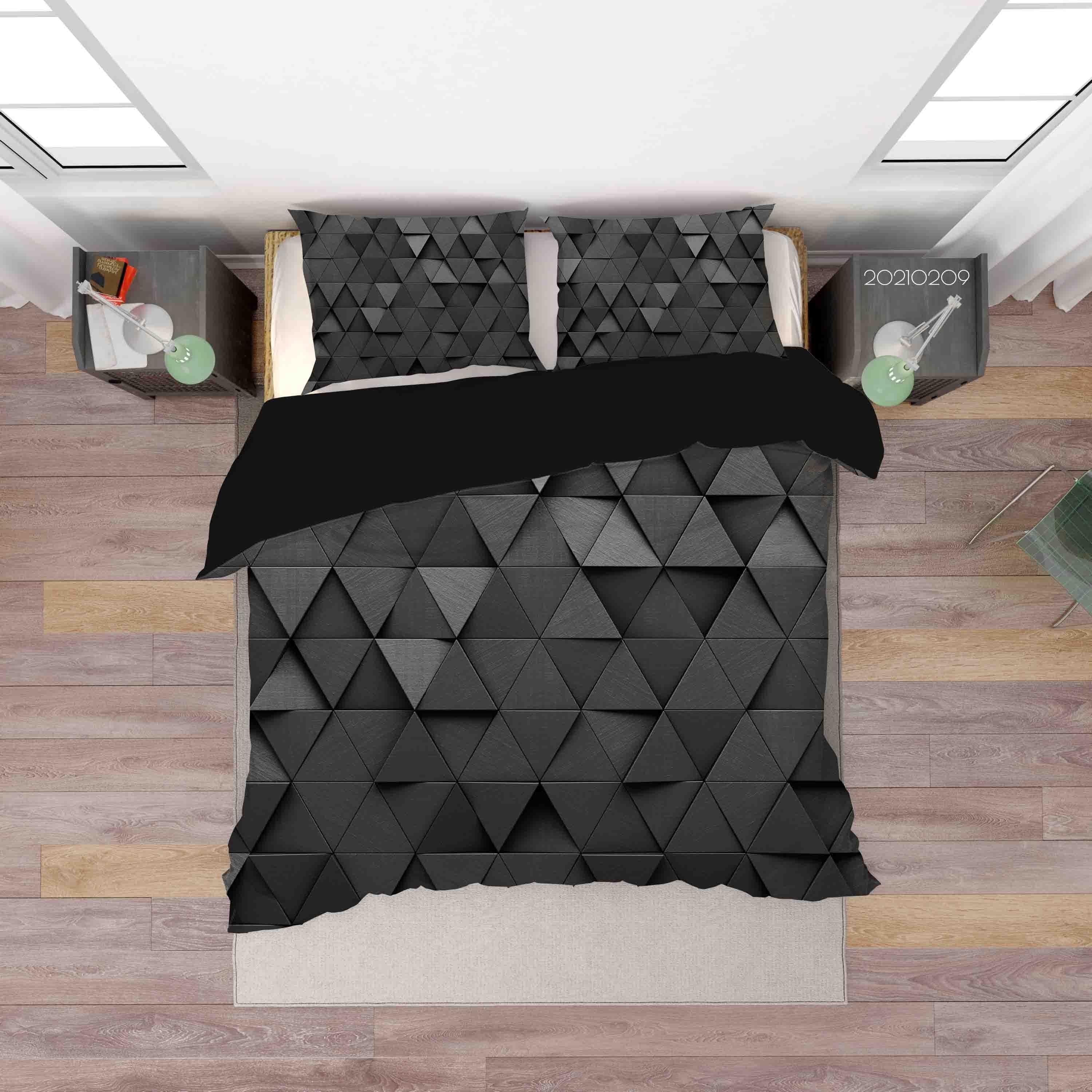 3D Abstract Black Geometry Triangle Quilt Cover Set Bedding Set Duvet Cover Pillowcases 252- Jess Art Decoration
