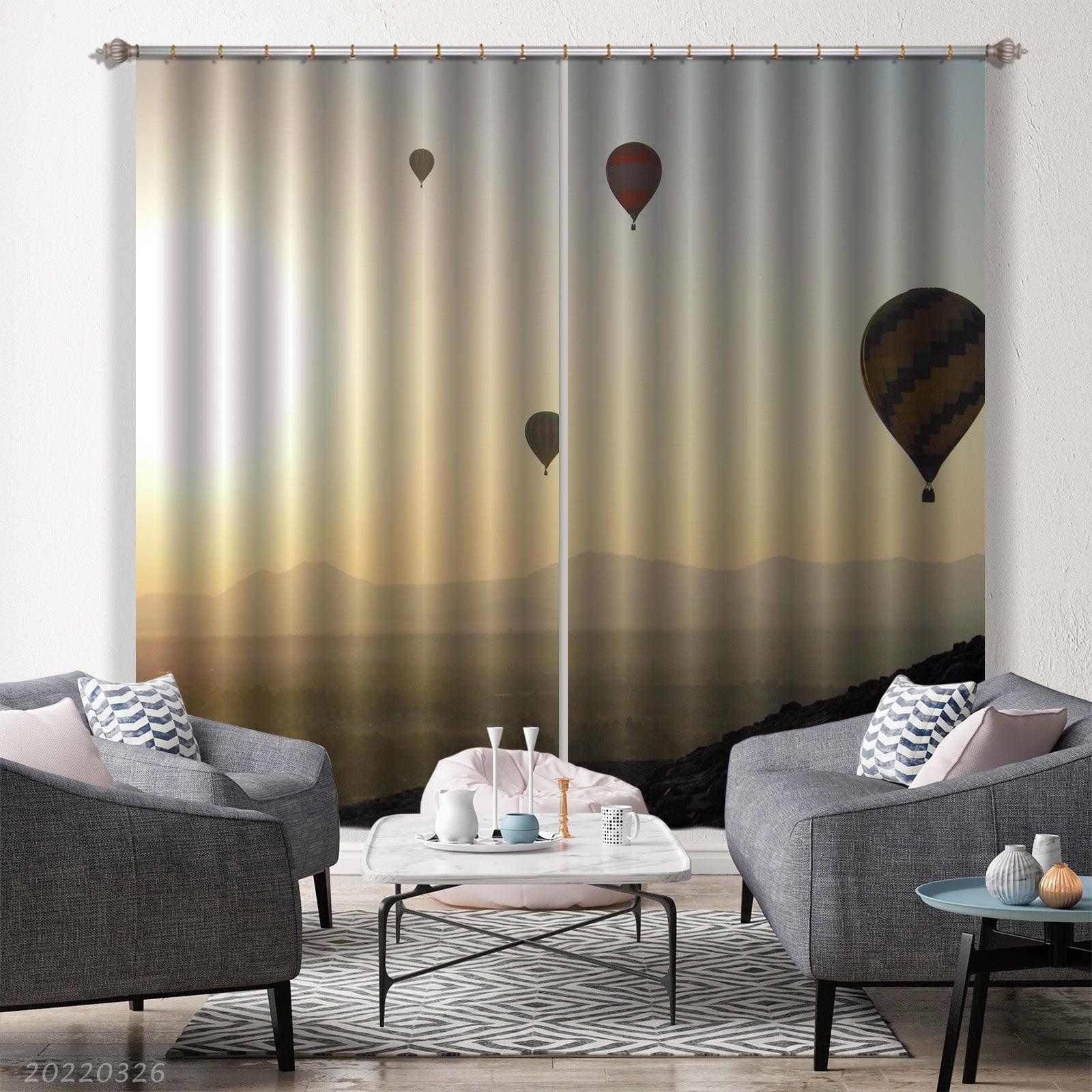 3D Landscape Mountain River Hot Air Balloon Curtains and Drapes GD 3018- Jess Art Decoration