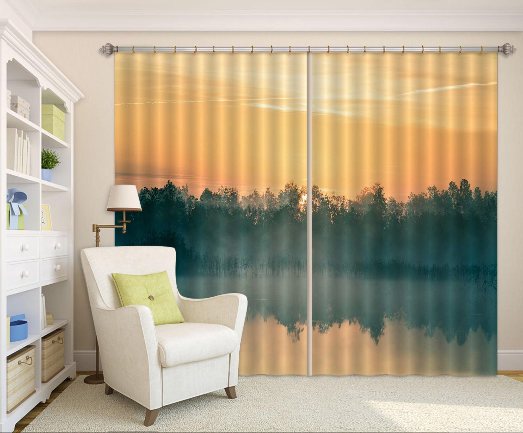 3D Yellow Sky Lake Forest Curtains and Drapes LQH A530- Jess Art Decoration