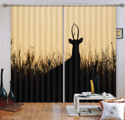 3D Elk Tall Grass Silhouette Curtains and Drapes GD 2422- Jess Art Decoration