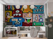 3D Strange Face Graffiti colourful strange face graffiti wall mural wallpaper for kids room - view 3