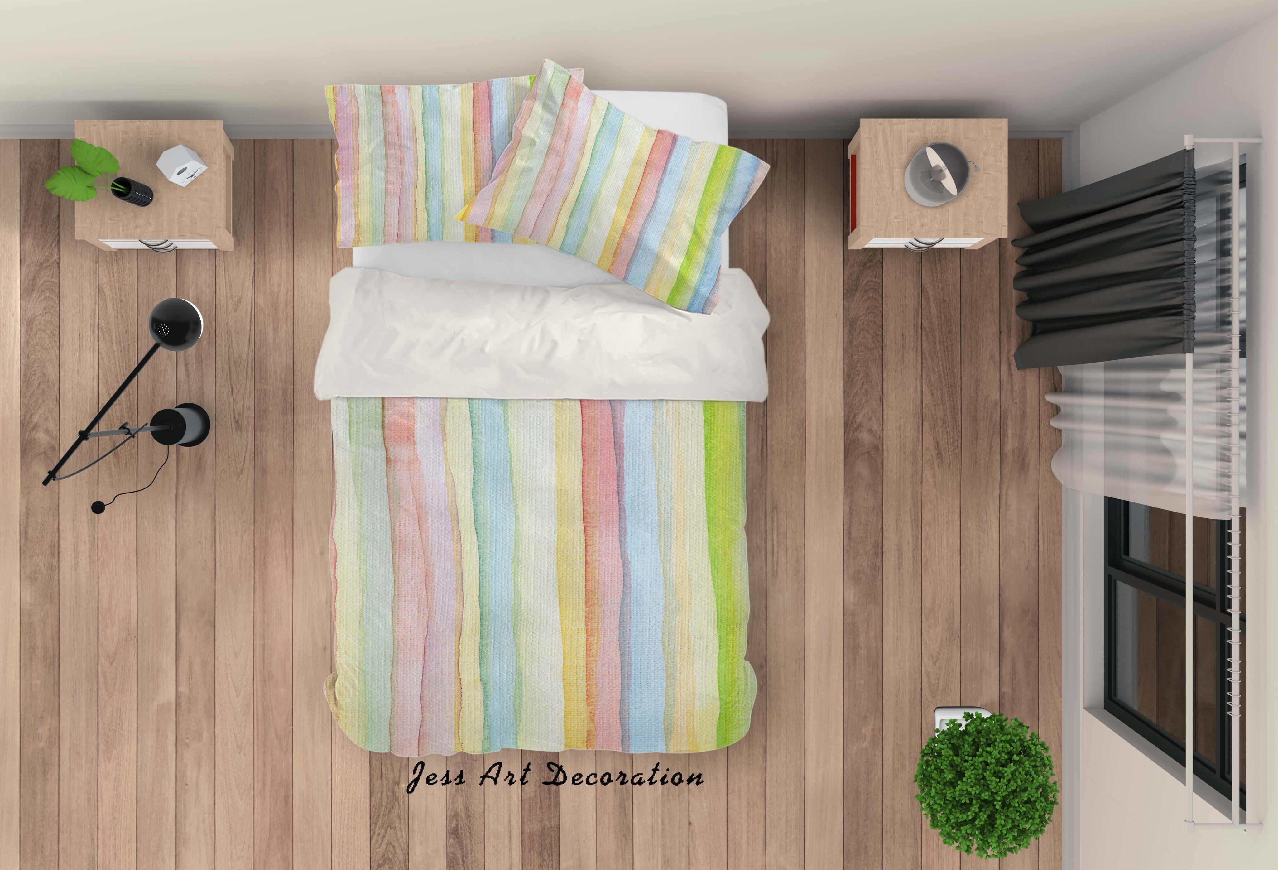 3D Watercolor Stripes Quilt Cover Set Bedding Set Pillowcases 42- Jess Art Decoration