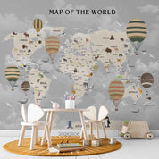 3D World Map Hot Air Balloon Wall Mural Wallpaper LQH 506- Jess Art Decoration
