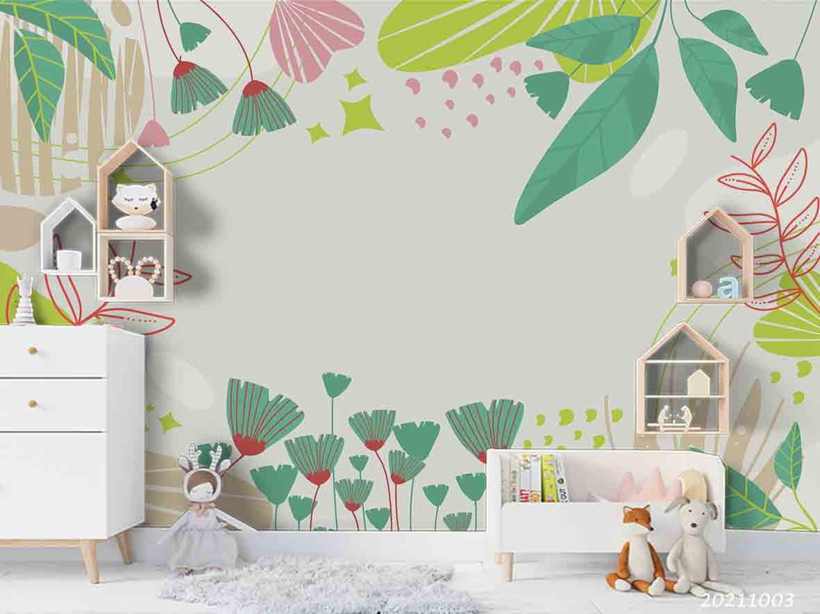 3D Watercolor Green Leaf Wall Mural Wallpaper LQH 359- Jess Art Decoration