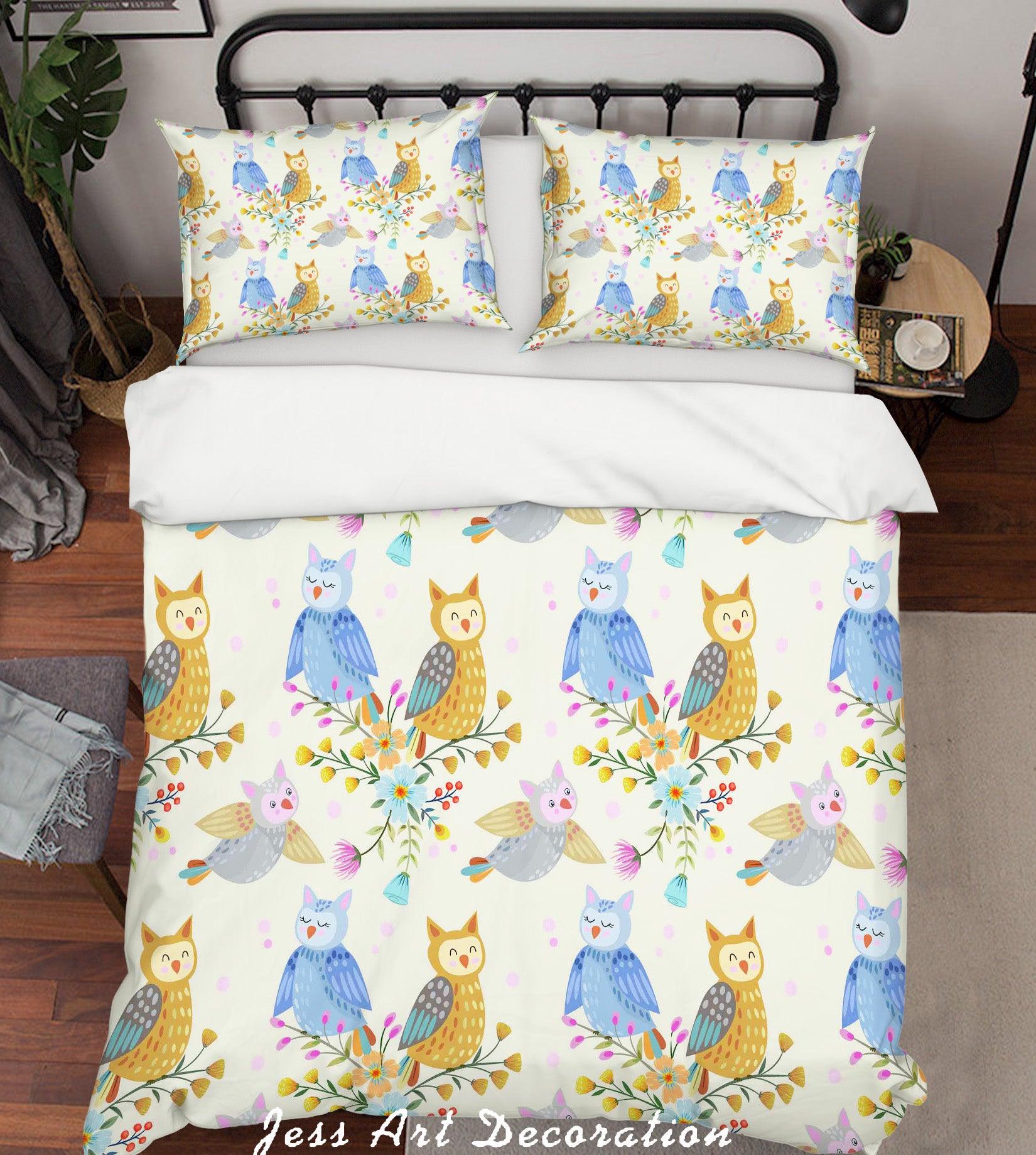 3D Cartoon Owl Leaf Quilt Cover Set Bedding Set Pillowcases 24- Jess Art Decoration