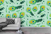 3D Hand Drawn Green Peacock Feather Wall Mural Wallpaper LQH 89- Jess Art Decoration
