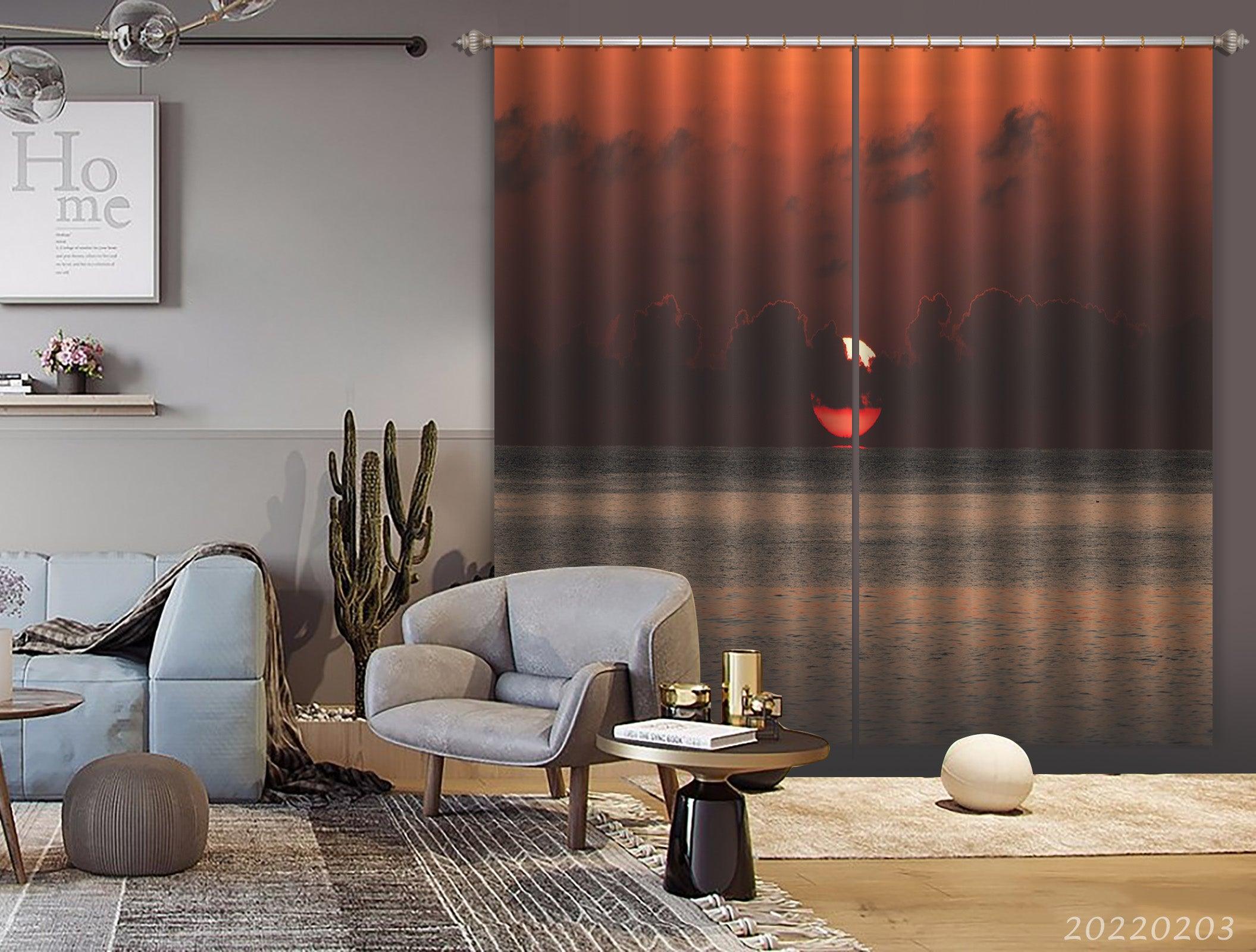3D Dark Clouds Blocking Sun Sea Surface Curtains and Drapes GD 1059- Jess Art Decoration