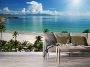 3D Sunshine Sky White Cloud Sea Mountain Coconut Palm Tree Beach Wall Mural Wallpaper GD 2410- Jess Art Decoration