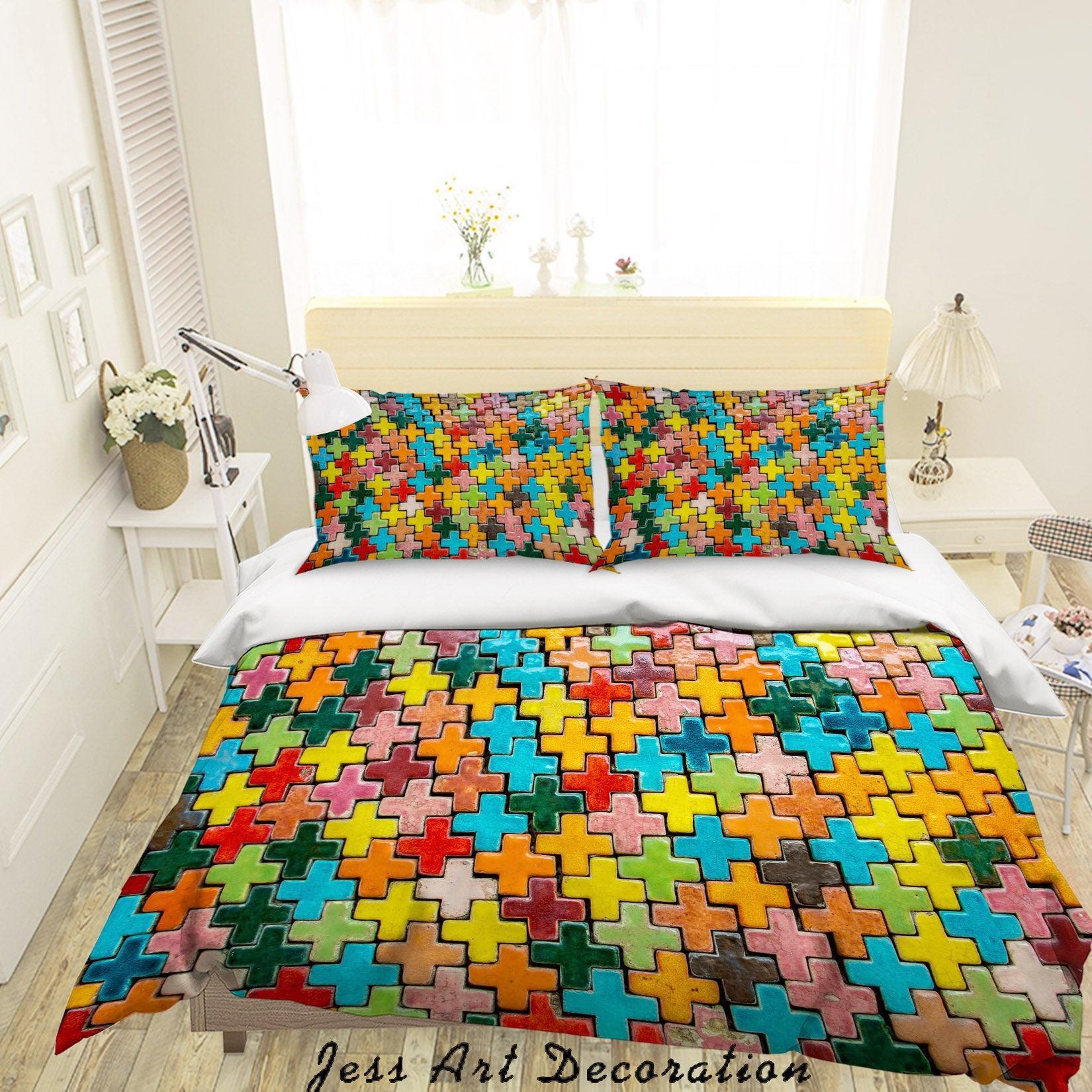 3D Graffiti Colorful Puzzle Quilt Cover Set Bedding Set Duvet Cover Pillowcases LXL- Jess Art Decoration