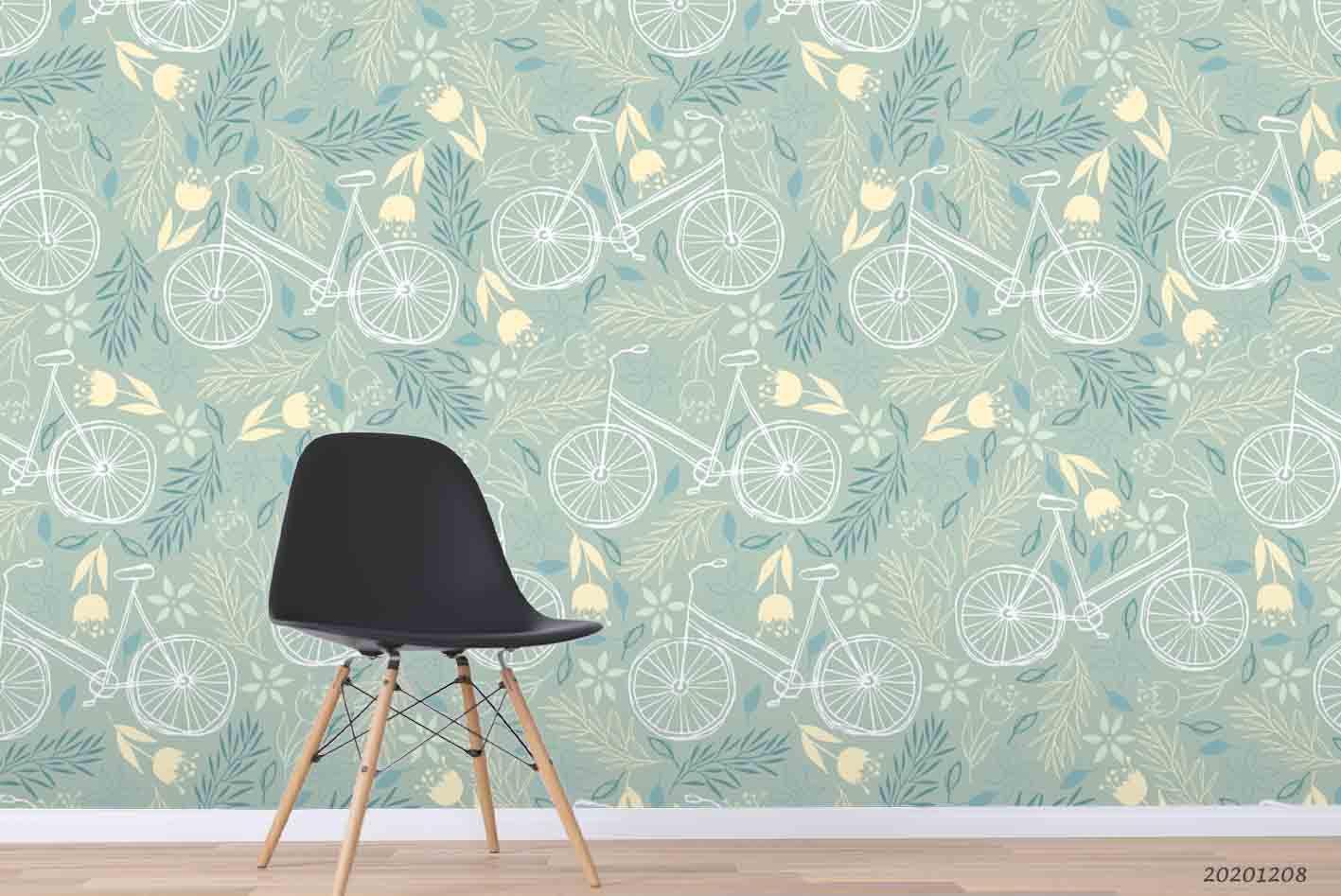 3D Hand Drawn Bicycle Floral Leaves Plant Wall Mural Wallpaper LXL- Jess Art Decoration