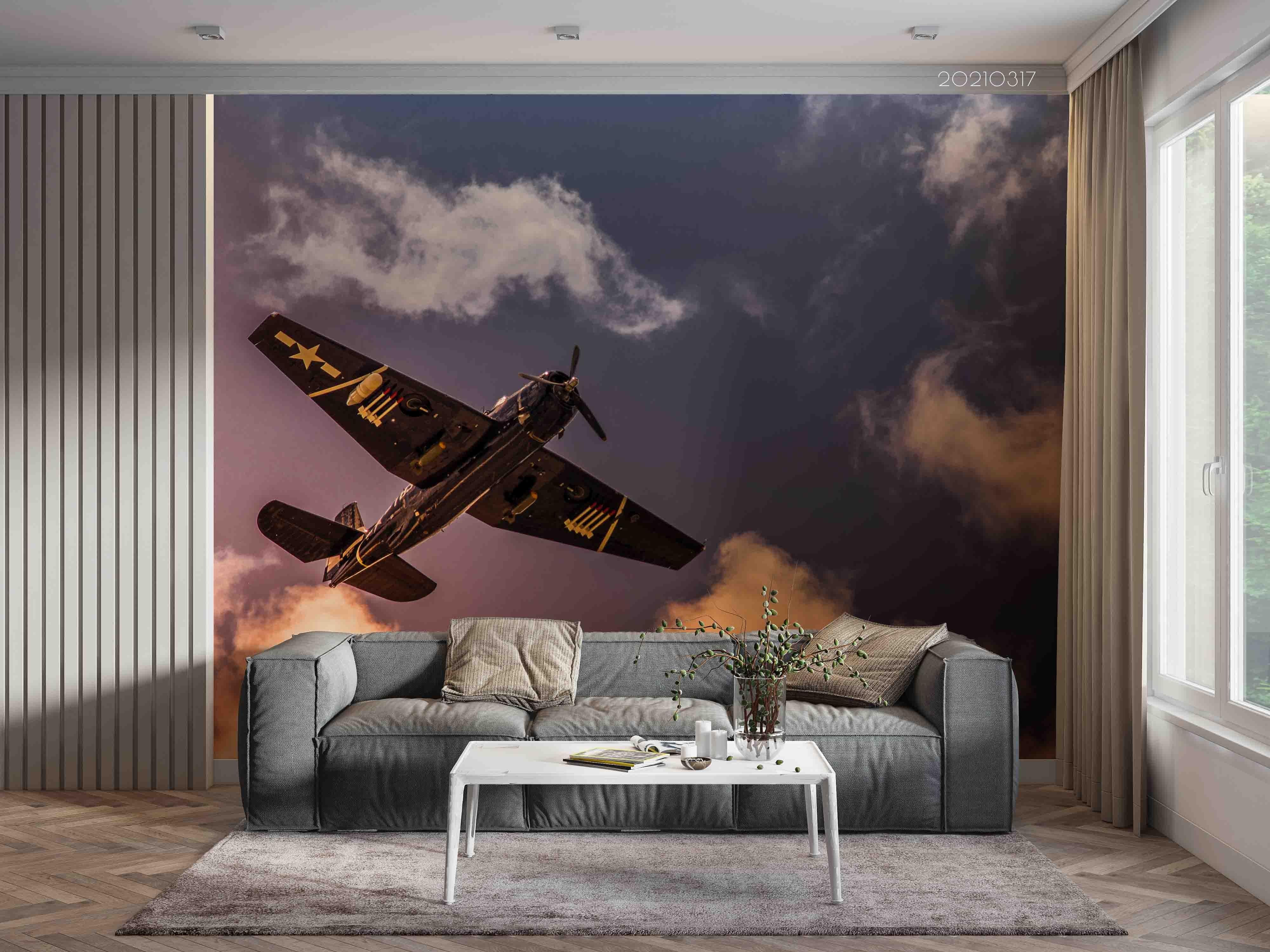 3D Sky Cloud Fighter Wall Mural Wallpaper LQH 409- Jess Art Decoration