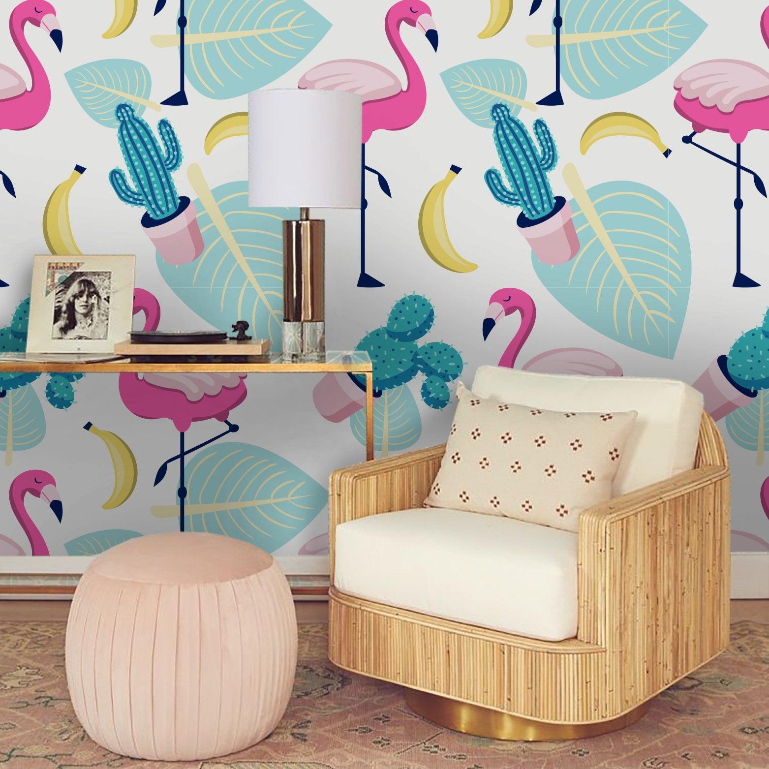 3D Flamingo Cactus Wall Mural Wallpaper 2- Jess Art Decoration