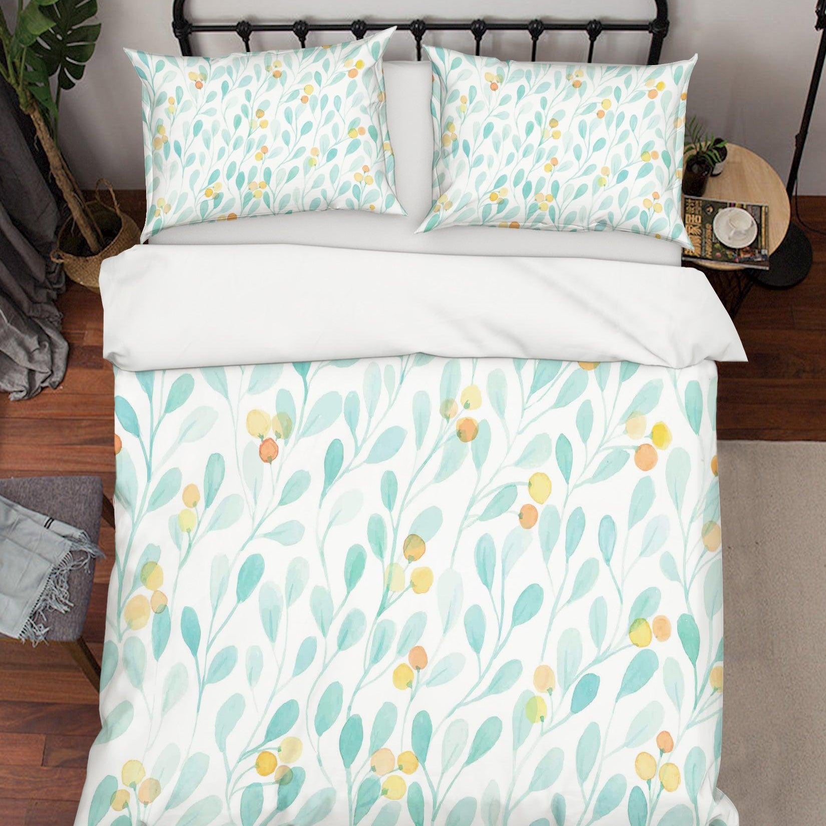 3D Watercolor Floral Leaves Quilt Cover Set Bedding Set Pillowcases 45- Jess Art Decoration