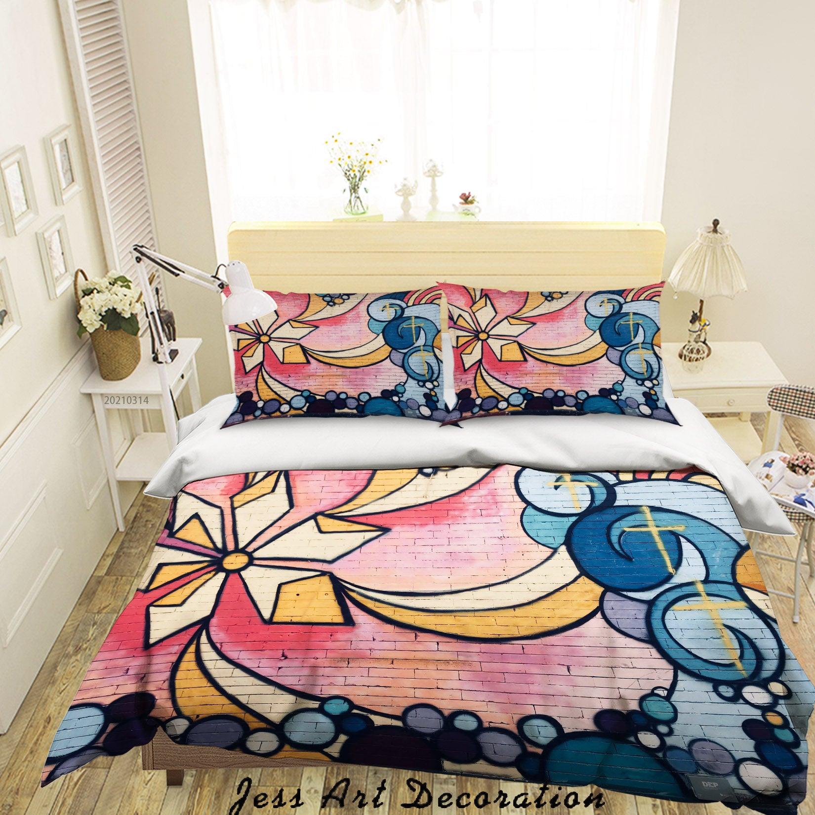 3D Abstract Color Graffiti Quilt Cover Set Bedding Set Duvet Cover Pillowcases 184- Jess Art Decoration