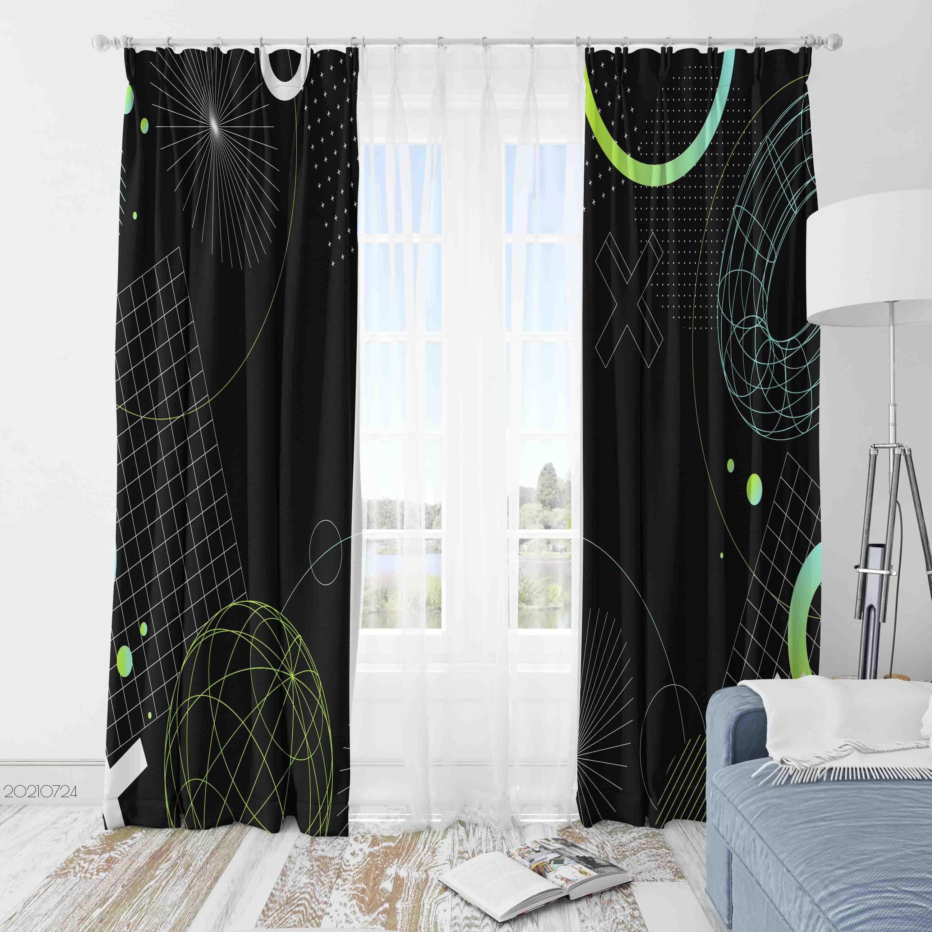 3D Abstract Black Geometry Curtains and Drapes LQH 52- Jess Art Decoration