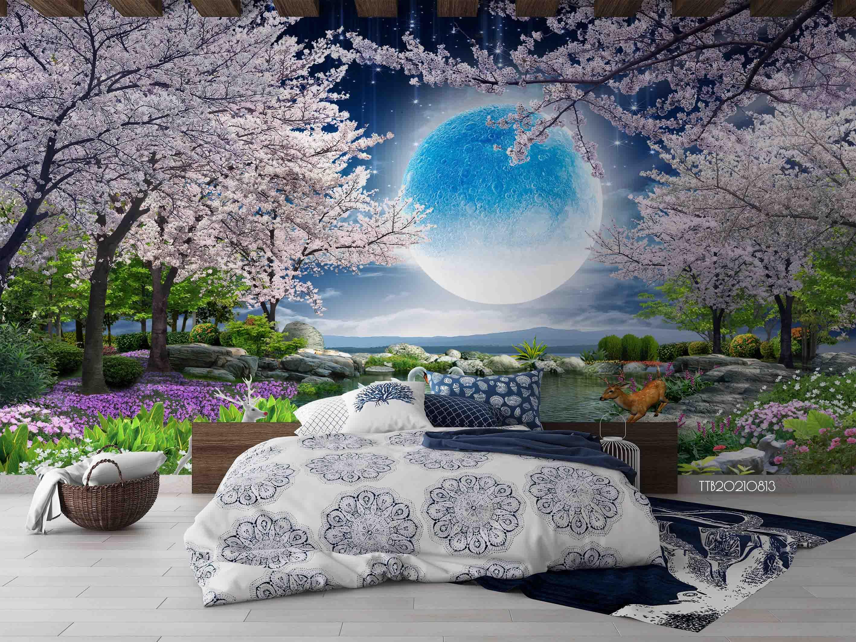 3D Scenery Park Spring Flowering Swan Wall Mural Wallpaper 5140- Jess Art Decoration