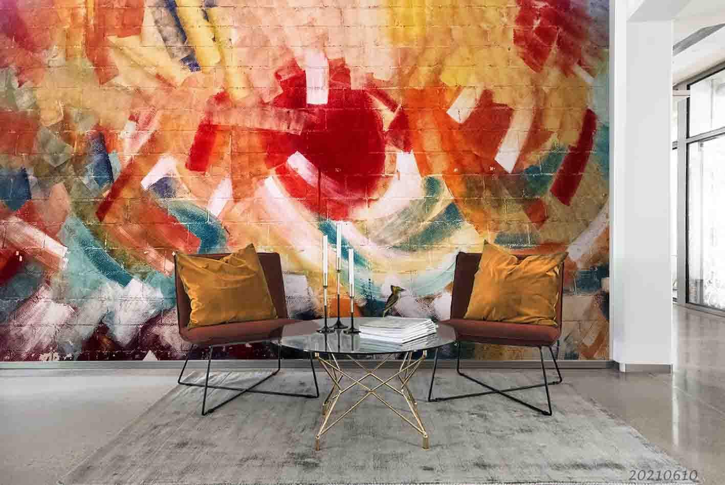 3D Watercolor Hand-painted Brick Conflict Brush Wall Mural Wallpaper SWW1785- Jess Art Decoration