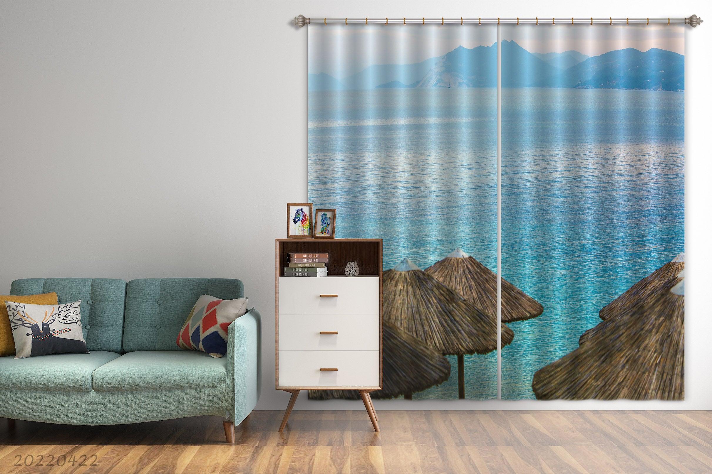 3D Landscape Ocean Mountain Thatched Gazebo Curtains and Drapes GD 4208- Jess Art Decoration