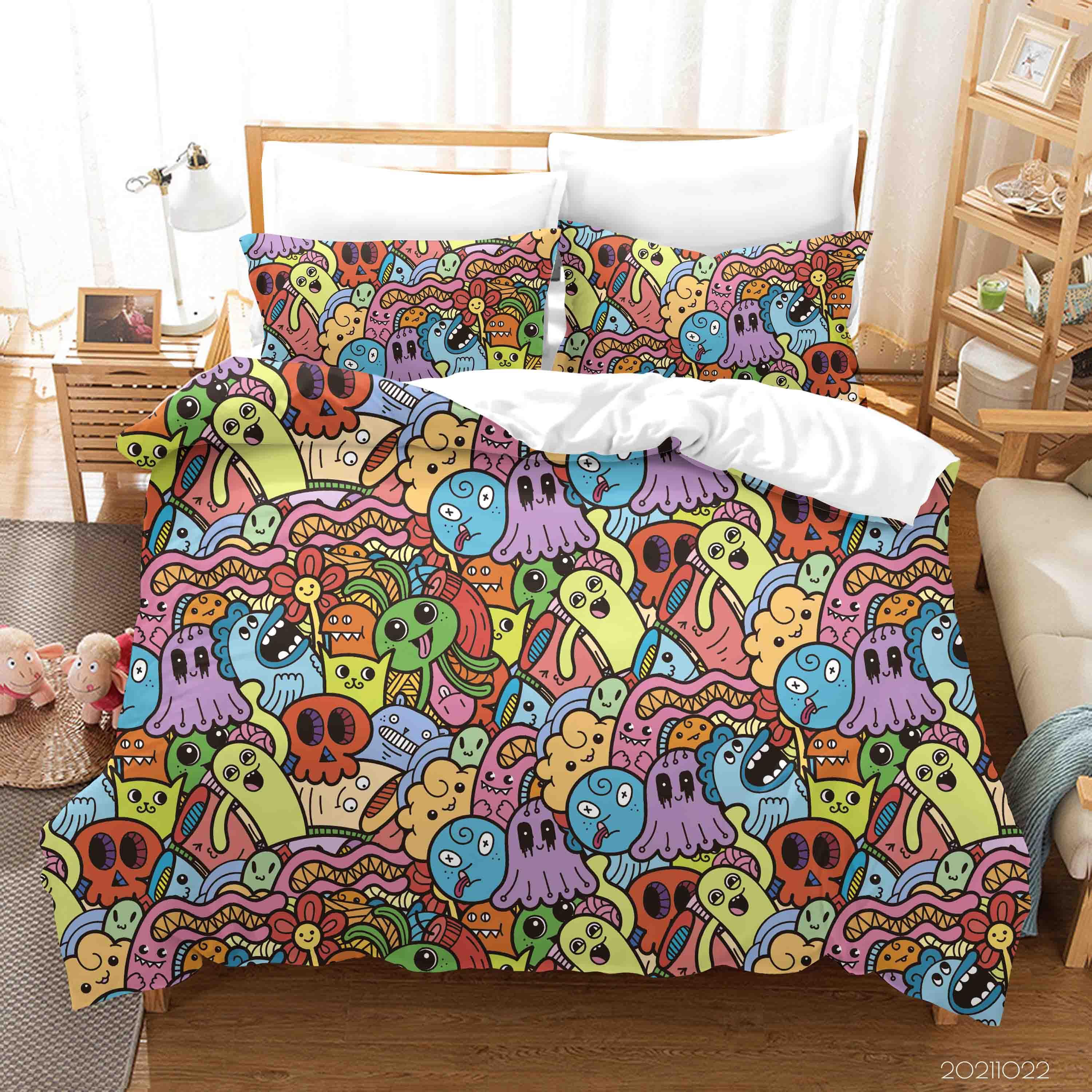 3D Color Monster Doodle Quilt Cover Set Bedding Set Duvet Cover Pillowcases 37- Jess Art Decoration