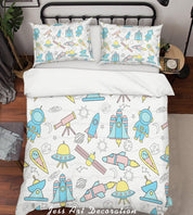 3D Cartoon Rocket Astronaut Quilt Cover Set Bedding Set Pillowcases 30- Jess Art Decoration